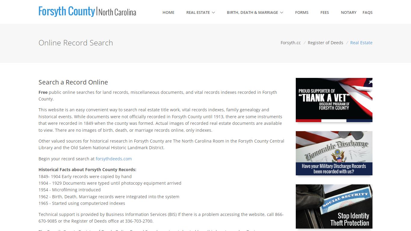 Online Record Search - Forsyth County, North Carolina